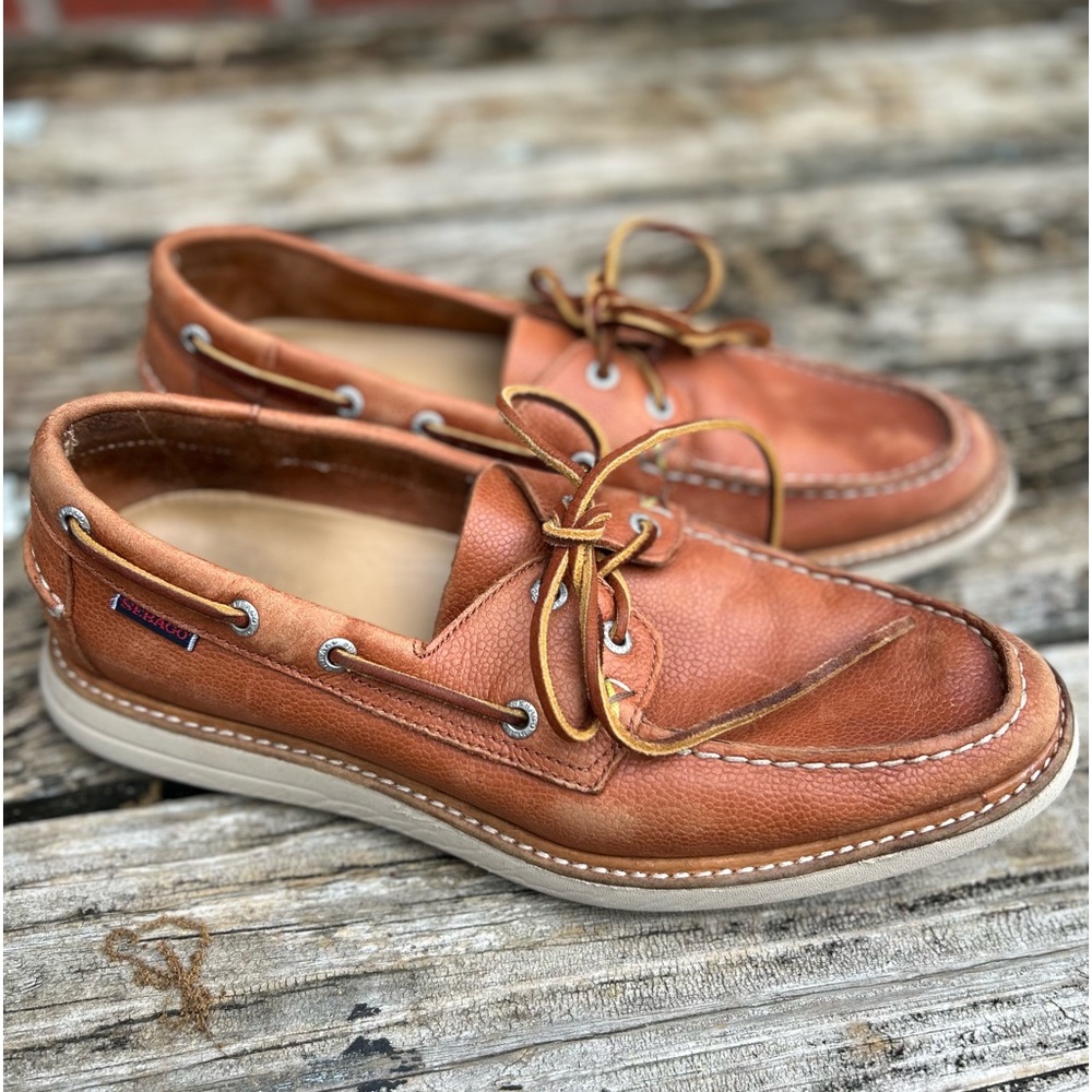 Sebago Smyth Two Eye Men’s Brown Leather Boat Shoe Size 9.5